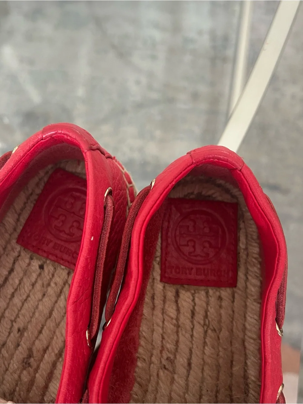 Tory Burch Red Women's Leather Espadrille Boat Shoes